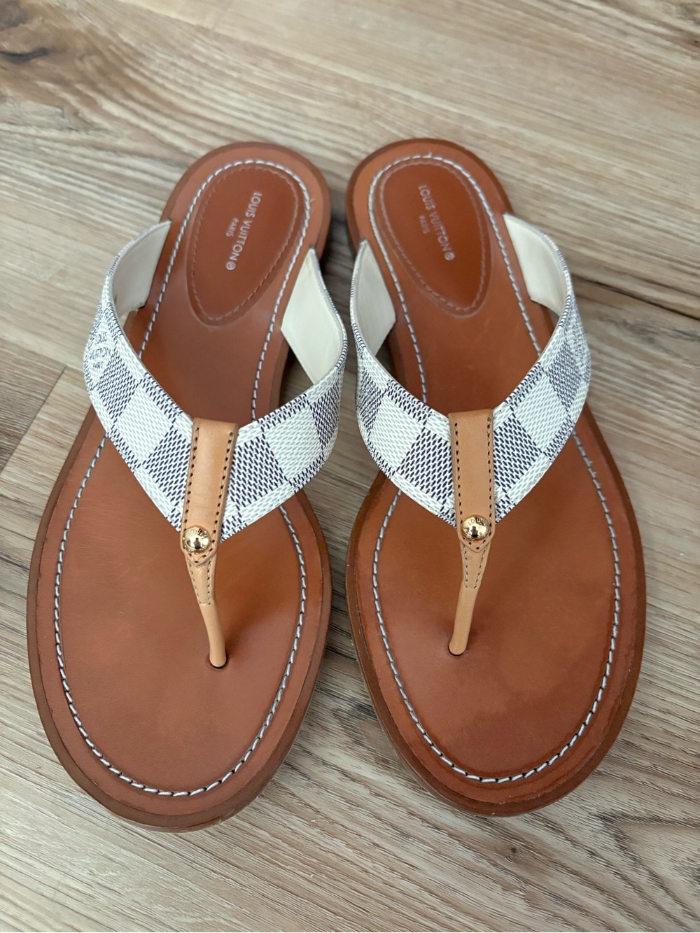 Louis Vuitton White Damier Azur Thong Sandals